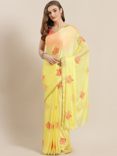 

Mitera Yellow Resham Thread Hand Embroidered Chiffon Saree