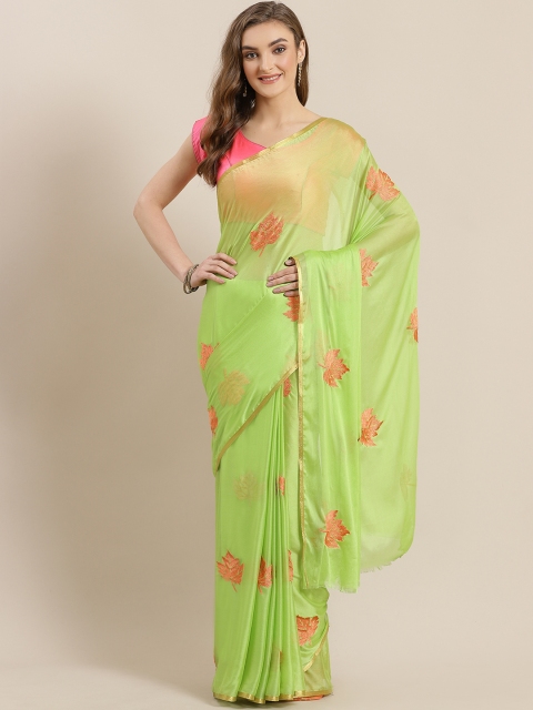 

Mitera Green & Orange Hand Embroidered Saree