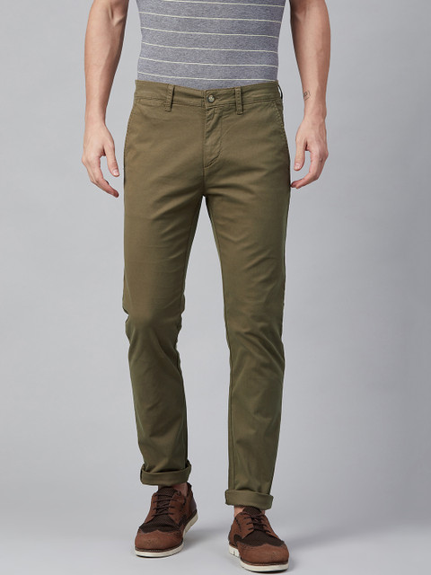 

Nautica Men Olive Brown Slim Fit Solid Regular Trousers