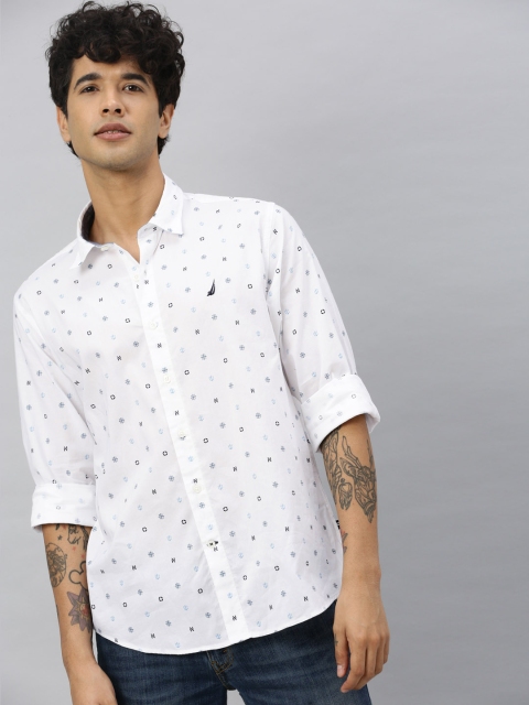 

Nautica Men White Slim Fit Printed Casual Shirt