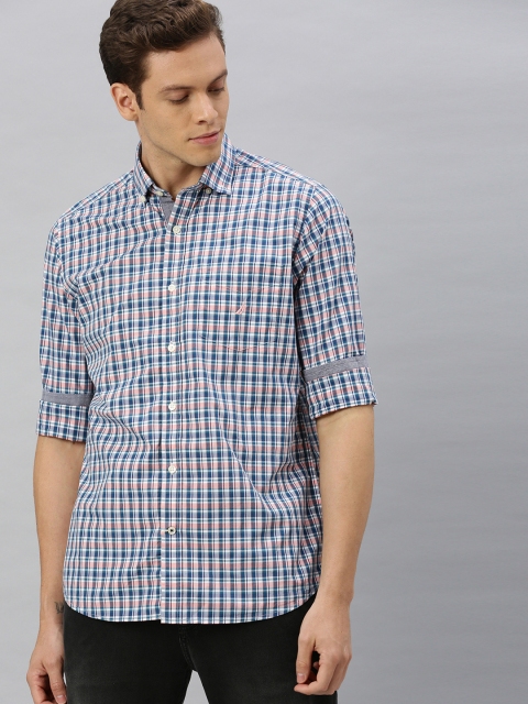 

Nautica Men Pink & Blue Classic Regular Fit Checked Casual Shirt