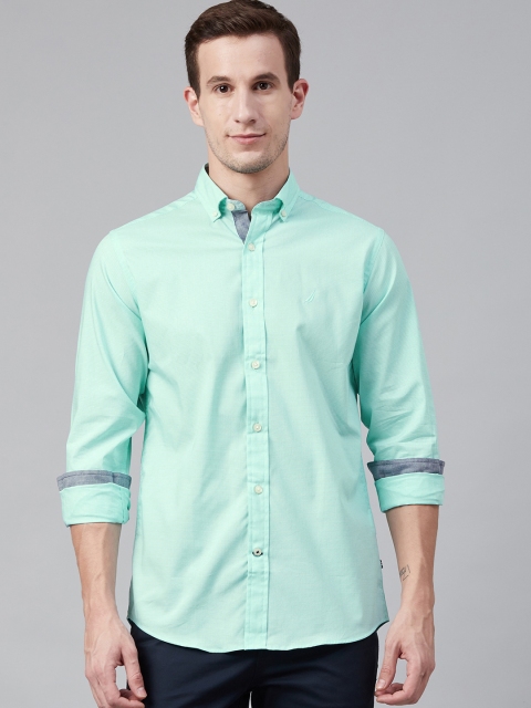 

Nautica Men Blue & White Classic Regular Fit Checked Knitted Casual Shirt