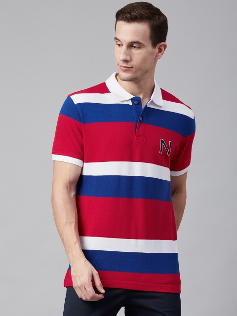 

Nautica Men Red & Blue Striped Polo Collar T-shirt
