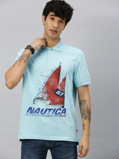 

Nautica Men Blue Printed Polo Collar T-shirt