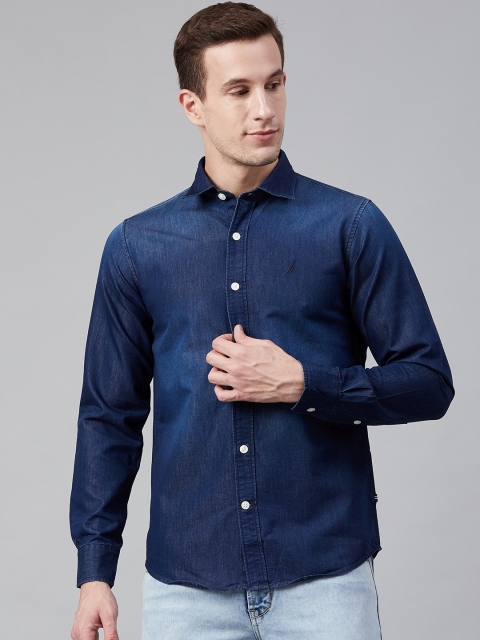 

Nautica Men Navy Blue Slim Fit Washed Denim Casual Shirt