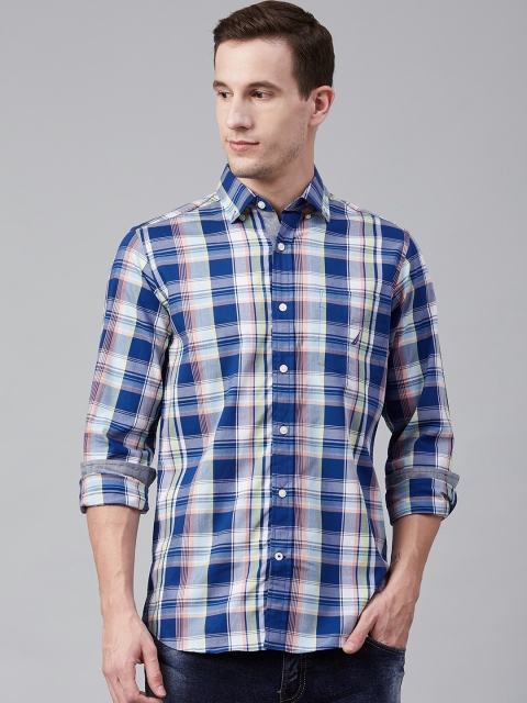 

Nautica Men Blue & White Classic Fit Checked Casual Shirt