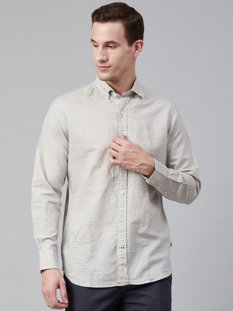 

Nautica Men Off-White & Navy Blue Classic Fit Printed Casual Shirt