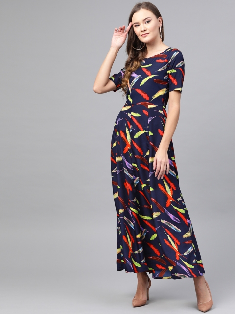 

ROZVEH Women Navy Blue & Red Printed Maxi Dress
