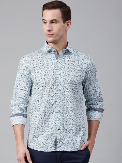 

Nautica Men White & Blue Slim Fit Floral Printed Poplin Casual Shirt
