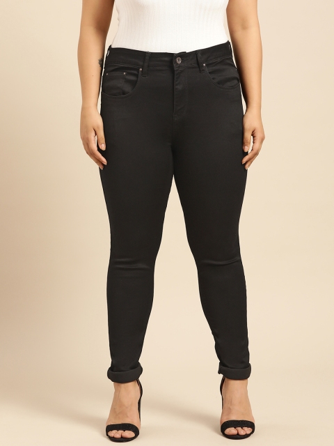 

aLL Plus Size Women Black Slim Fit Mid-Rise Clean Look Stretchable Jeans
