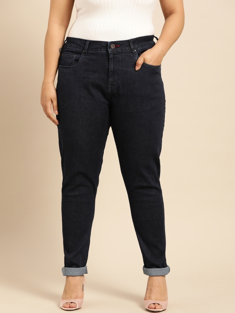 

aLL Plus Size Women Navy Blue Slim Fit Mid-Rise Clean Look Stretchable Jeans