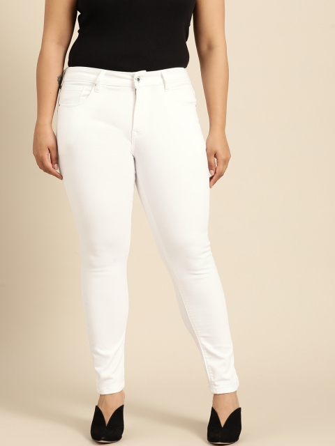 

aLL Plus Size Women White Slim Fit Mid-Rise Clean Look Stretchable Jeans