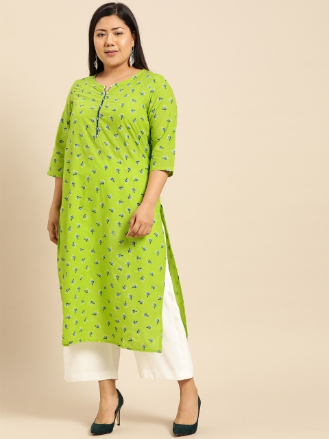 

aLL Plus Size Women Green Blue Printed Straight Kurta