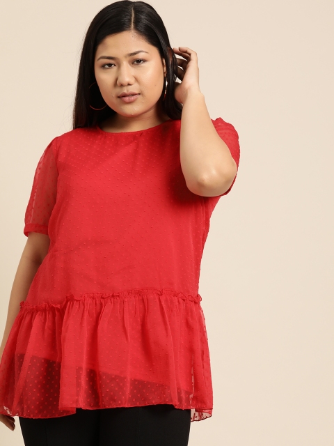 

aLL Plus Size Women Red Self-Design A-Line Top