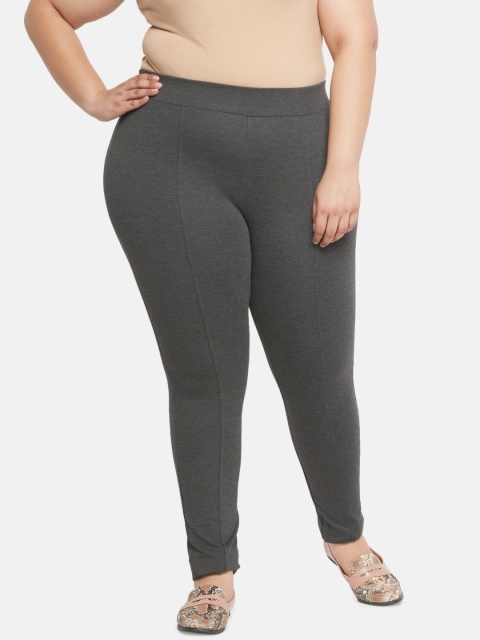 

aLL Women Charcoal Grey Melange Solid Regular Fit Treggings