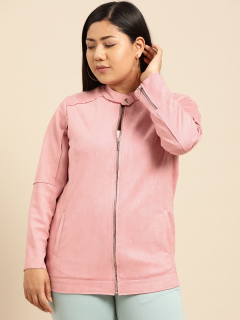 

aLL Plus Size Women Pink Solid Suede Finish Tailored Jacket