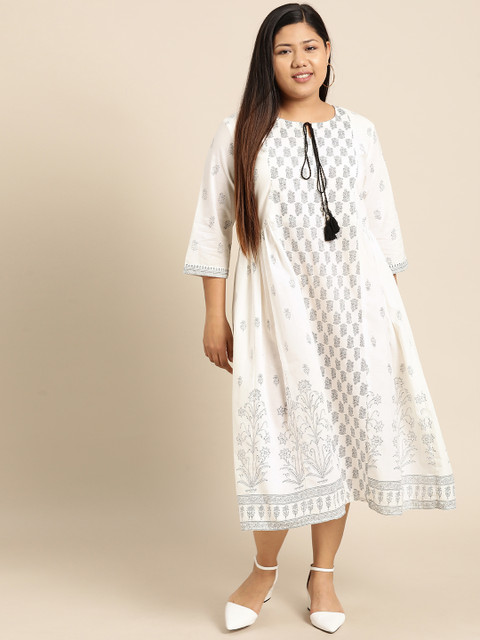 

aLL Plus Size Women White Black Printed A-Line Dress
