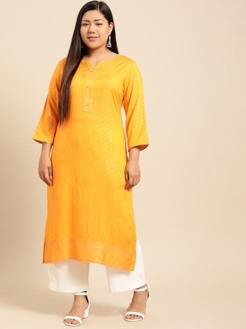 

aLL Plus Size Women Mustard Yellow Golden Foil Printed Straight Kurta