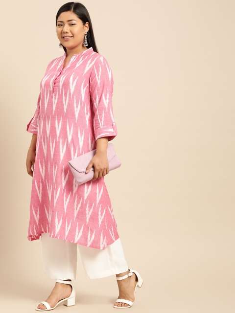 

aLL Plus Size Women Pink Off-White Printed A-Line Kurta