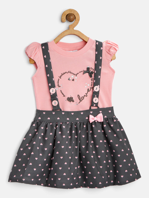 

Peppermint Girls Grey & Pink Printed T-shirt with Skirt
