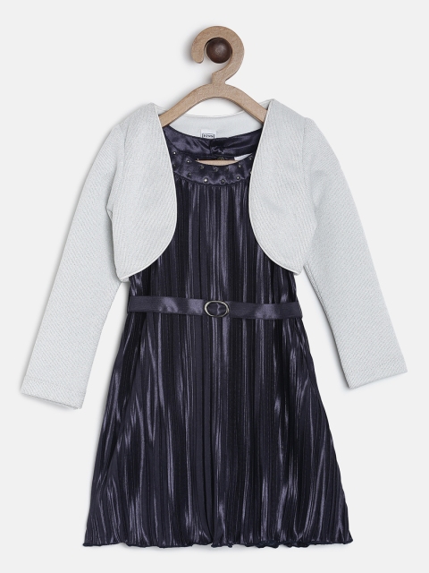 

Peppermint Girls Navy Blue Solid Accordion Pleats A-Line Dress