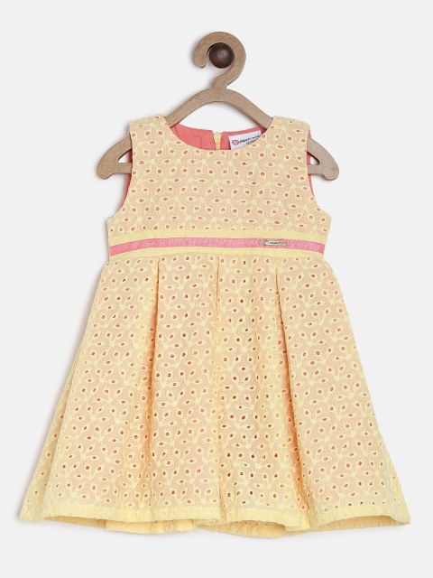 

Peppermint Girls Yellow Schiffli Embroidered Fit and Flare Dress