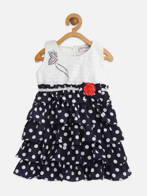 

Peppermint Girls Navy Blue & White Polka Dots Fit and Flare Dress