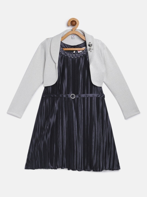 

Peppermint Girls Navy Blue Solid A-Line Dress with Shrug