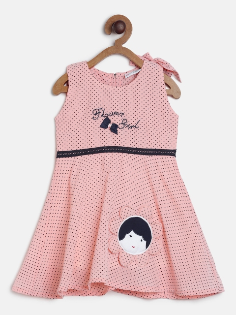 

Peppermint Girls Peach-Coloured Printed Fit and Flare Dress
