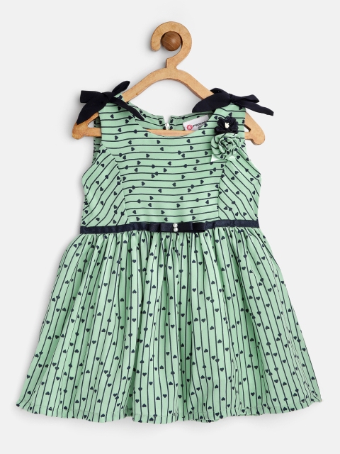 

Peppermint Girls Sea Green Striped Fit and Flare Dress