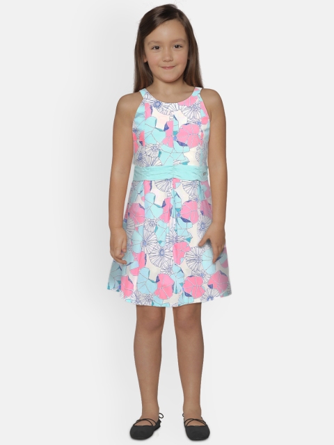

Peppermint Girls Blue & White Printed Fit and Flare Dress
