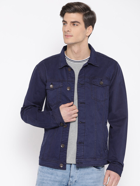 

STROP Men Navy Blue Solid Denim Jacket