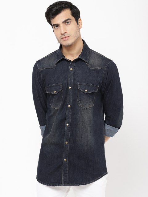 

STROP Men Navy Blue Slim Fit Solid Casual Denim Shirt