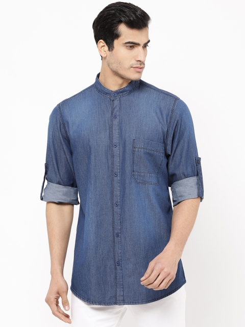 

STROP Men Navy Blue Slim Fit Solid Casual Denim Shirt