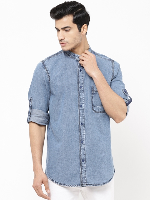 

STROP Men Blue Slim Fit Solid Casual Denim Shirt