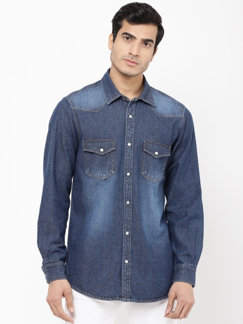 

STROP Men Navy Blue Slim Fit Solid Casual Denim Shirt
