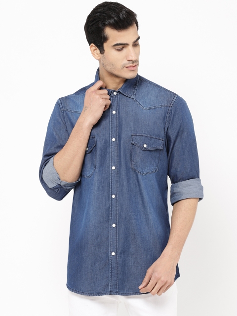 

STROP Men Navy Blue Slim Fit Solid Casual Denim Shirt