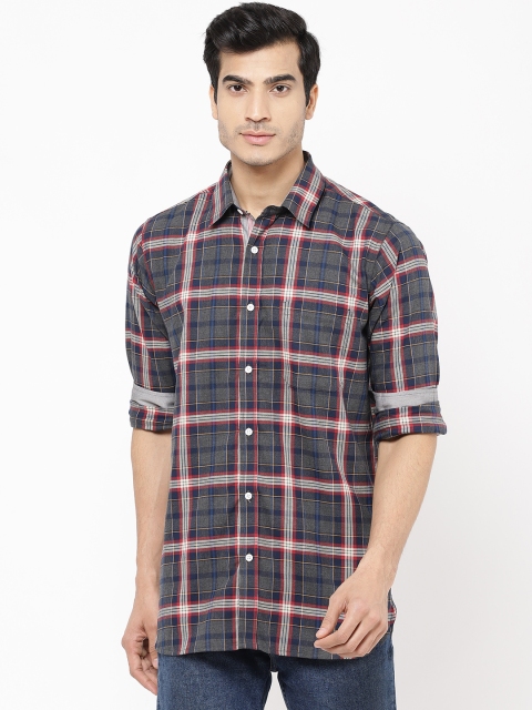 

STROP Men Charcoal Grey & Maroon Regular Fit Checked Casual Shirt
