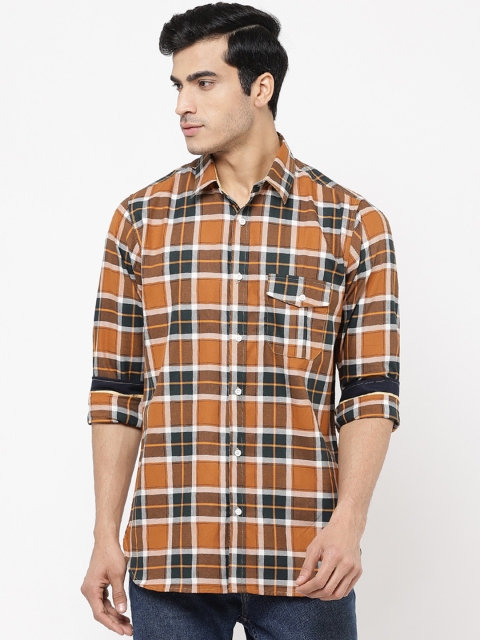 

STROP Men Orange & Off-White Regular Fit Checked Casual Shirt