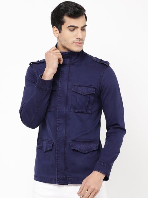 

STROP Men Navy Blue Solid Denim Jacket