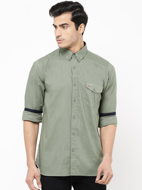 

STROP Men Olive Green Slim Fit Solid Casual Shirt
