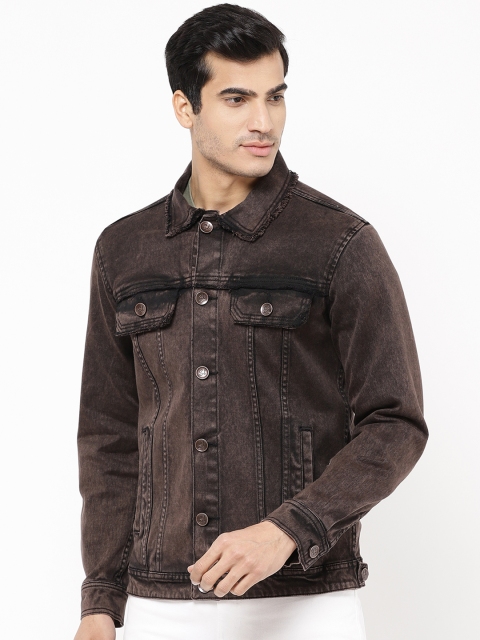 

STROP Men Brown Acid Washed Denim Jacket