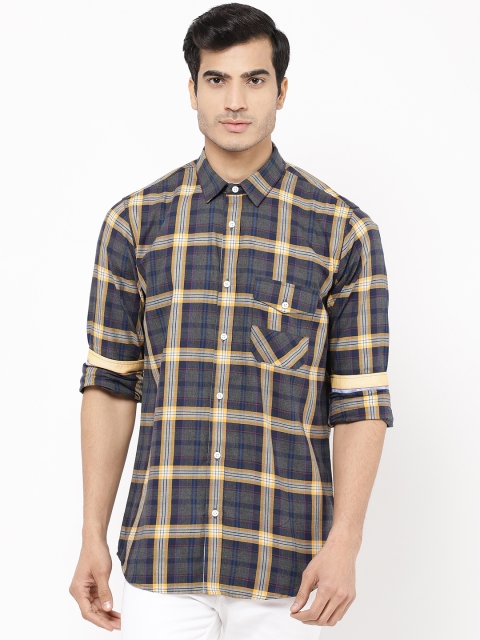 

STROP Men Charcoal Grey & Mustard Yellow Relaxed Regular Fit Checked Casual Shirt