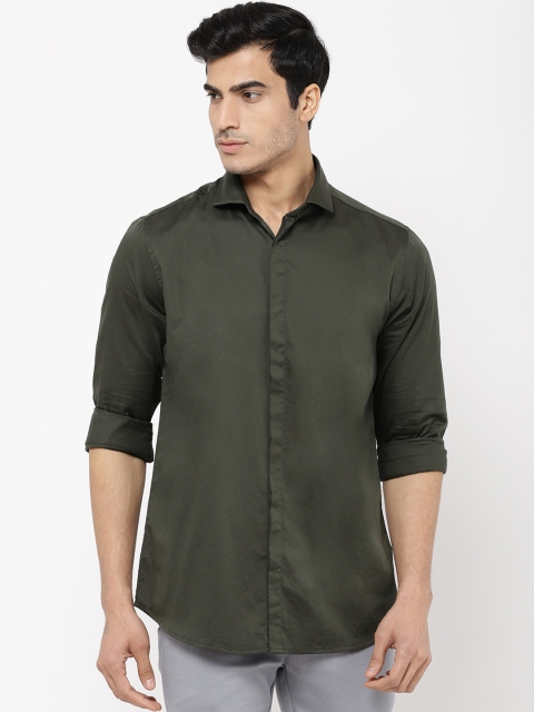 

STROP Men Olive Green Slim Fit Solid Casual Shirt