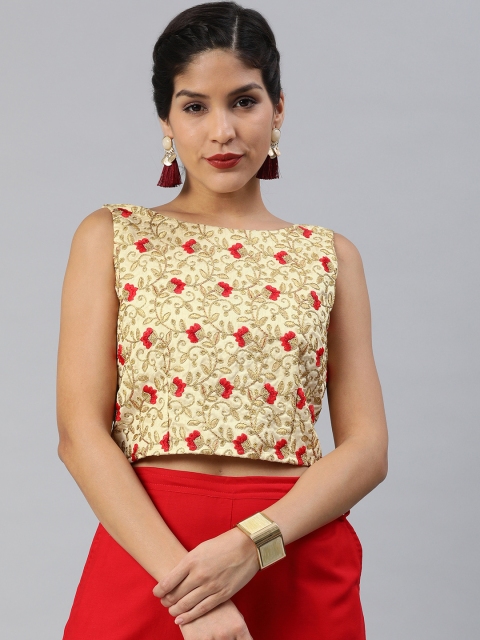 

Inddus Women Gold-Toned Silk Blend Embroidered Crop Top