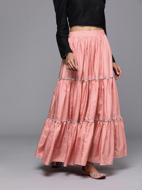 

Inddus Pink Silk Blend Tiered Ruffle & Flared Skirt
