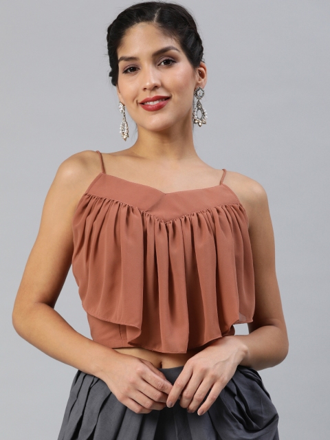 

Inddus Rust Brown Georgette Ruffle Crop Top