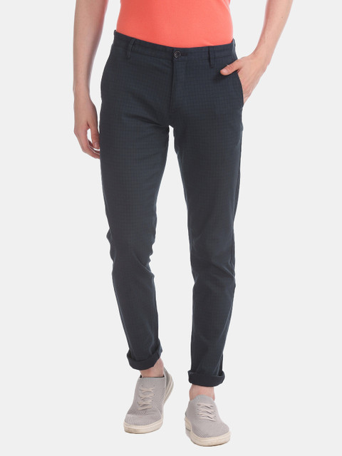 

U.S. Polo Assn. Men Navy Blue Slim Fit Self Design Regular Trousers