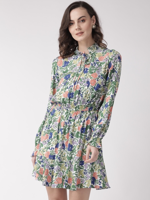 

Marks & Spencer Women White & Green Floral Print A-Line Dress