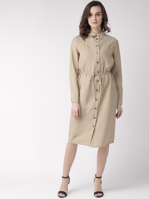 

Marks & Spencer Women Beige Solid Shirt Dress